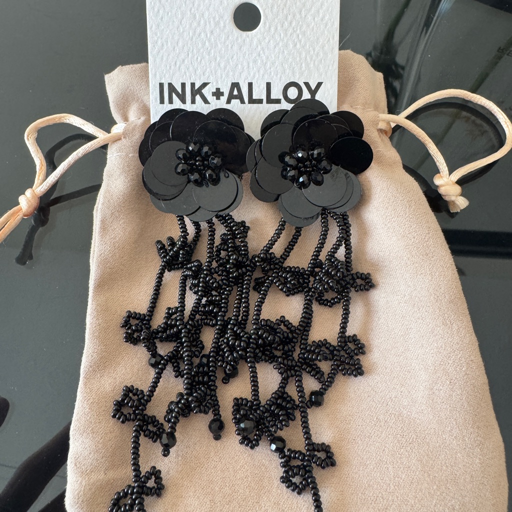 Ink+Alloy Black Floral Sequin Beaded Drop Earrings